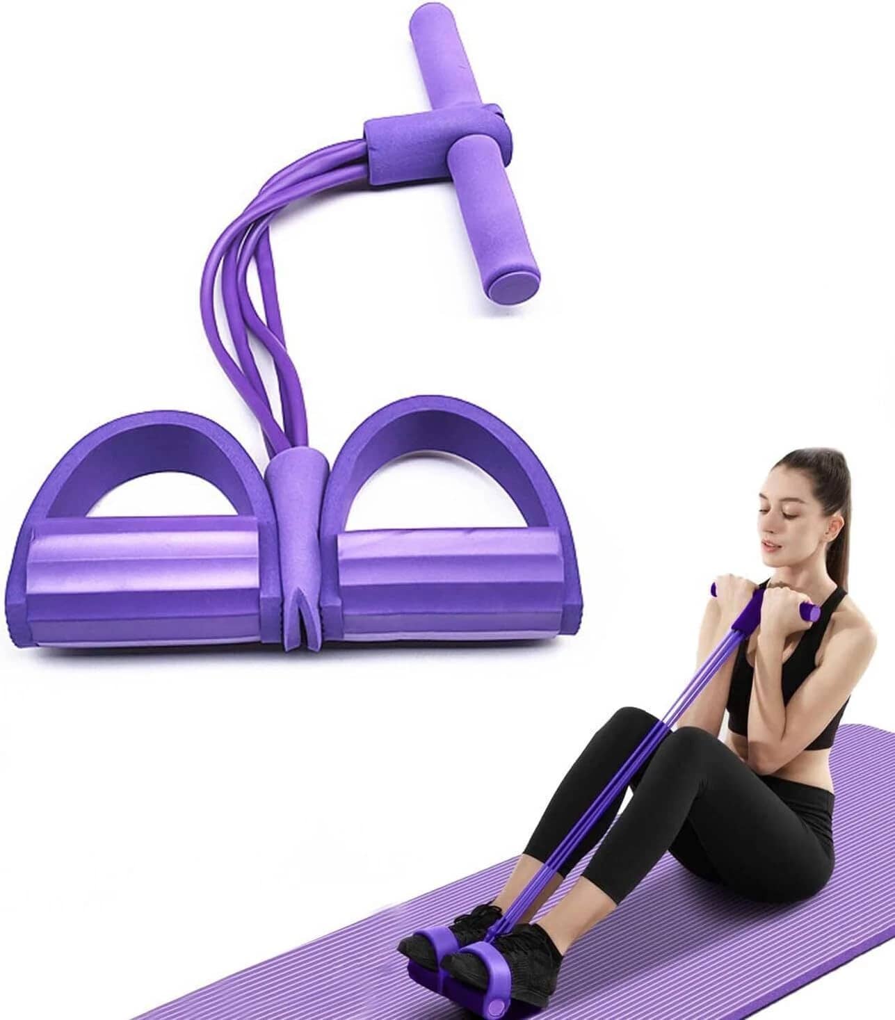 NetHong Elastic Fitness Sport Tension Rope Puller Pedal Abdominal Exercise Equipment - Purple - View 1