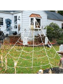 1pc Halloween Triangular Spider Web Outdoor , Spider Web Rope ,Rope Spider Web Decoration, Spider Webs Halloween Decorations, Outdoor Spider Web For Halloween Yard Decorations - White - View 1