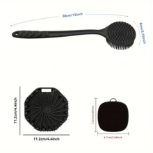 4pcs Silicone Bath & Skincare Set - Dual-Sided Long Handle Back Brush, Facial Cleansing Brush & Soft Bristle Shower Scrubber And Bath Ball - Non-Slip Grip For Deep Clean & Massage, Fragrance-Free - 黑色 - 查看 2