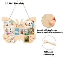 1 pieza Exhibidor de foto de hitos del primer año del bebé, placa conmemorativa del crecimiento de recién nacido mensual - Marco de fotos para colgar en la pared de madera, decoraciones para fiesta de baby shower, decoración de habitación, regalos para fiestas para niños, decoración de guardería (43*30cm/17*12in), incluye cinta y cuerda