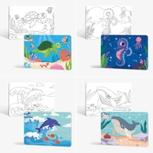 Qiwan 48Pcs Ocean Animals Underwater World Interlocking Puzzle, Shark, Sea Turtle, Octopus, Dolphin, Whale, Seahorse,White Coloring Board Double-Sided Educational Toys ,Birthday Party Gifts For Kids
