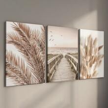 Set de 3 pósteres de lienzo con marco opcional que presentan un diseño boho con diente de león, paisaje y plantas. Arte de pared impermeable, cuadros de pared ideales como regalo, para dormitorio, sala de estar, oficina, baño, comedor, cafetería, bar y decoración del hogar y la residencia