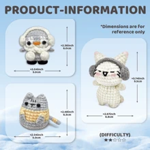 Set de 3 kits de material de ganchillo con diseños de gato y pingüino, kit de animal de peluche tejido a ganchillo lindo, regalo de cumpleaños, kit de animal de ganchillo para principiantes que incluye tutoriales en video, hilo, marcadores de costuras e instrucciones (accesorios en color aleatorio)