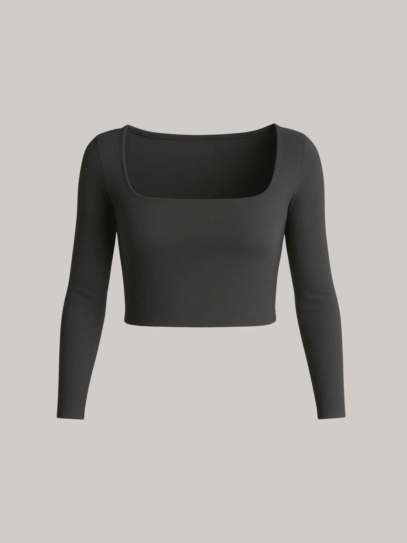 Cropped Long Sleeve Square Neck Winter Cold Weather Blouse SUPLEX - Grey - View 1