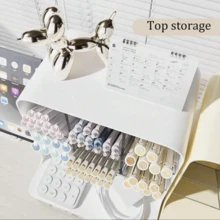 1 件轻质斜插笔筒 - 适用于办公室的多用途桌面整理器，斜插笔筒，学生桌面文具收纳盒卧室、宿舍 | 易于插入设置，节省空间，钢笔，钢笔，文具，铅笔盒，铅笔袋，学校，大号铅笔盒，办公设备，学校用品，便条纸，可爱装饰，返校，钢笔，学校用品 - 彩色 - 查看 3