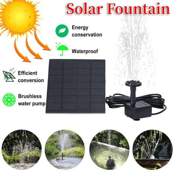 Solar Fountain Pump Head, Solar Fountain Pump Kit, Outdoor Garden Fountain, Separate Pump And Solar Panel For Easy Installation And Use, Comes With 3 Connector Rods And 8 Nozzles, Solar Powered, No Battery Required, Suitable For Outdoor Water Features, Gardens, Small Ponds, Patios And Fish Tanks - Simple Round Shape, Durable Plastic
