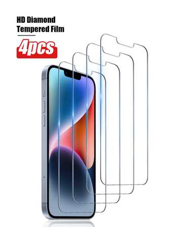 4 Stücke kratzfeste, hochauflösende gehärtete Glasbildschirmschutzfolie kompatibel mit iPhone 11/12/13/14 Pro Max/15 Pro Max, stoßfest, splitterfest