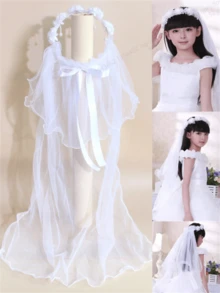 1 件女孩公主风格甜美白色花朵皇冠头饰，适合婚礼花童 - 白色 - 查看 2