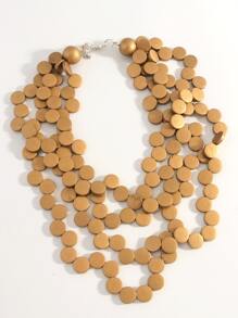 1 colar luxuoso de contas de madeira assimétricas, estilo boêmio, multicamadas, cor cobre, adequado para festas e reuniões formais femininas