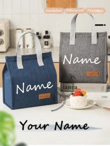Customized Letter Print Insulated Lunch Bag, Personalized Thermal Lunch Box, Unisex Large Capacity Lunch Tote, Reusable Leak-Proof Handbag, Suitable For Office, Work, School, Beach Or Travel