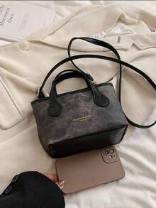 复古简约单肩包，2025春夏新款大容量托特包手提包，百搭休闲斜挎包 - 黑色 - 查看 8