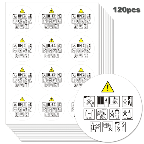 120pcs Candle Safety Labels, Self-Adhesive Round Stickers With Hazard Symbols For Candle Making - Disposable, Smooth Finish, Complies With Standards, Regulation Labels, Round Shape(Loose, Not Whole Sheet Packaging)