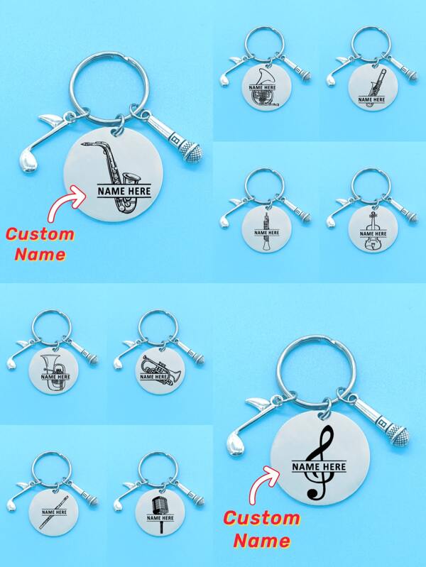 Porte-clés micro note de musique personnalisé, porte-clés instrument gravé au laser, porte-clés charm cor trombone flûte saxophone personnalisé, accessoires pour fête de remise des diplômes, cadeaux de Noël pour les amateurs de musique