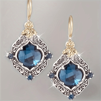 زوج من أقراط قلادة ذات شكل ماس ذو لون أزرق عتيق أنيق، مناسبة كهدية للمرأة لارتدائها في المناسبات اليومية والحفلات