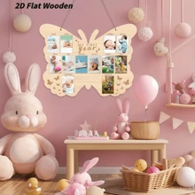 1 pieza Exhibidor de foto de hitos del primer año del bebé, placa conmemorativa del crecimiento de recién nacido mensual - Marco de fotos para colgar en la pared de madera, decoraciones para fiesta de baby shower, decoración de habitación, regalos para fiestas para niños, decoración de guardería (43*30cm/17*12in), incluye cinta y cuerda