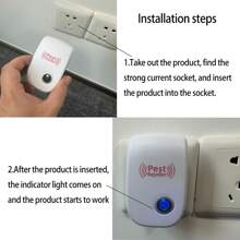 Repelente de plagas inteligente con inversor ultrasónico tipo enchufe A (110-127V), control de plagas físico, ahorro de energía, funcionamiento silencioso, eficaz contra múltiples plagas, adecuado para el hogar, la cocina, la oficina, el hotel, el almacén, eliminación de plagas y mosquitos en interiores