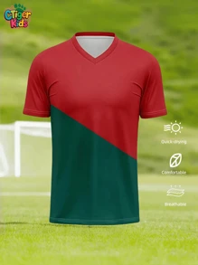 青少年男孩个性化葡萄牙足球球衣 - 定制罗纳尔多姓名和号码 - 透气速干运动衫，适合训练、足球、排球（春夏） - 理想的礼物，万圣节、感恩节、圣诞节和新年礼物 - 紅綠 - 查看 2