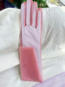 1pair Girls' Party/Routine Wear Sheer Plain Full Finger Gloves Autumn Accessories - Beige - View 8