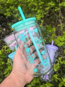 17oz Przezroczysta Butelka Na Wodę PC Ze Słomką, Nadaje Się Do Podróży Na Zewnątrz, Filiżanka Do Kawy, Uroczy Wzór Kokardy, Prezent Dla Niej, Urodziny