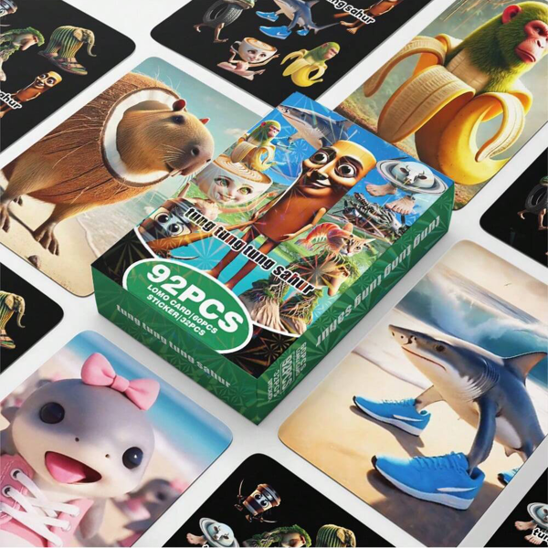 Italian Brainrot Animals TungTungTung Sahur 60 Cards + 32 Stickers, Boxed High-Quality Photo Cards, LOMO Cards, Fandom Merchandise Cards, Christmas Gift, Small Gifts