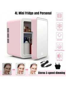 SOKANY Mini frigo da toilette 4L con luce LED dimmerabile, specchio, funzione di raffreddamento e riscaldamento per trucchi e alimenti, mini frigo portatile per camera da letto, ufficio e auto