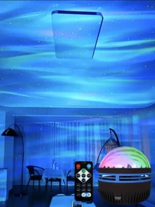 USB 供电 RGB 星星星云投影灯，水波设计装饰氛围灯带遥控器，适用于卧室床头夜灯 - 多色 - 查看 11