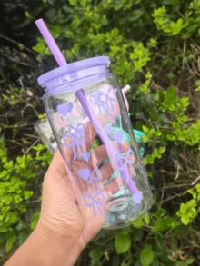 17oz Przezroczysta Butelka Na Wodę PC Ze Słomką, Nadaje Się Do Podróży Na Zewnątrz, Filiżanka Do Kawy, Uroczy Wzór Kokardy, Prezent Dla Niej, Urodziny