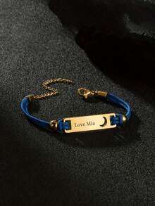 1 pieza/Personalizable Colgante en forma de corazón y luna con nombre de niños y fecha, pulsera con letra hueca personalizable, el mejor regalo personalizado para de bebé, vuelta al colegio, ideas de regalo de invierno para niño o niña, Día de San Valentín - Dorado - Ver 5