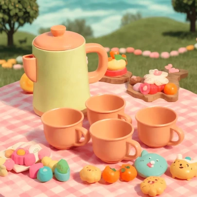 Toddlers Pretend Play Tea Set, Baby Kitchen Toy Set, Straw Material Teapot And Cup Set, Gifts For Girls (Random Color)
