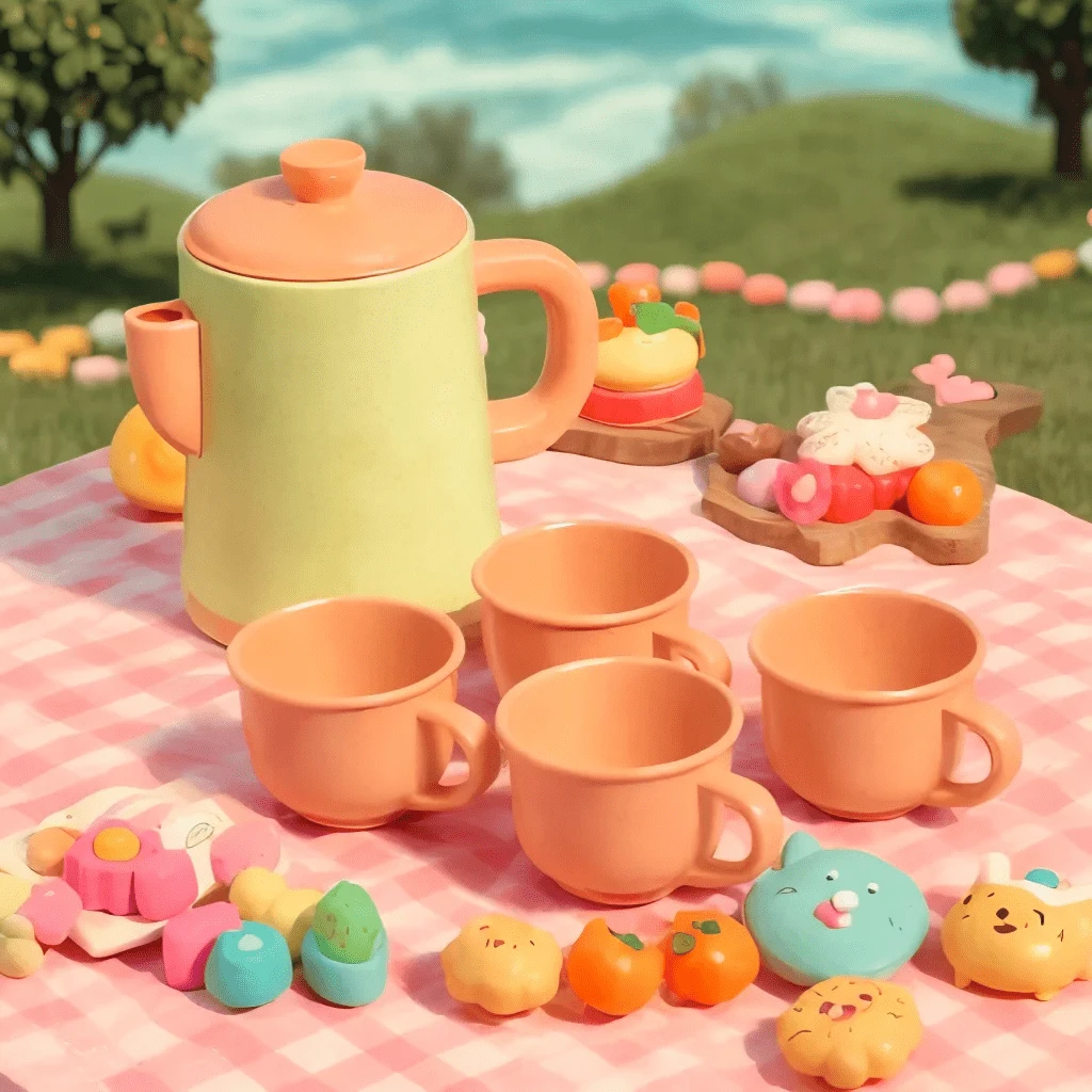 幼儿过家家茶具套装、婴儿厨房玩具套装、草编茶壶和杯子套装、女孩礼物（颜色随机）