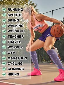 6 Pairs Cartoon Patterned Sports Socks For Work, Running & Active Lifestyles - Breathable Nylon, Polyester & Spandex Blend, Supportive Knit Fabric, All-Season Comfort – Ideal Gift For Her