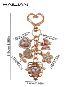 HAILIAN This Shiny Alloy Bag Charm Set Is Inlaid With Various Diamonds, Sparkling Hearts, Flowers And Butterflies. It Can Be Used As A Bag Charm, Keychain, And Also Makes A Great Birthday, Holiday Or Back-To-School Gift For Family, Friends Or Couples. - Gold - View 7