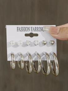 Juego de 24/12 pares de aretes elegantes y de moda para mujeres, aretes de aro lisos de metal minimalistas, aretes tipo botón con forma de corazón de perla falsa, apropiados para uso diario, citas y fiestas, regalo ideal para días festivos