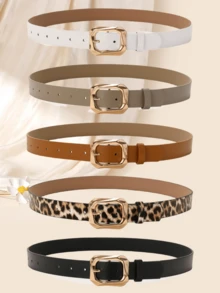 5条装方形扣复古真皮腰带，百搭连衣裙、T恤、休闲裤，时尚优雅女士腰带 - 多色1 - 查看 2