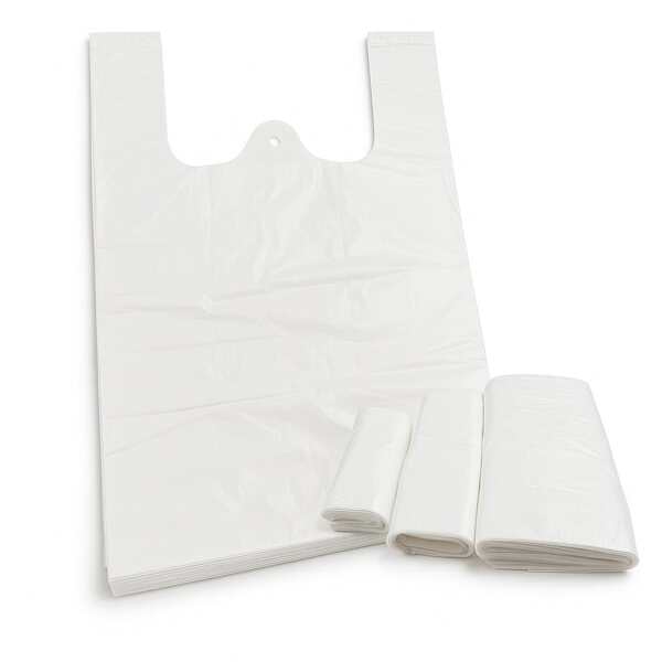 100Pcs Lianpak Extra Strong Heavy Duty White Clear Vest Carrier Bags- 30um - Organiser- 10"X15"X18"