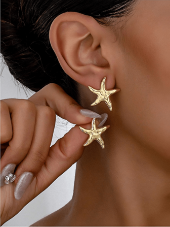 1 par de aretes elegantes y minimalistas con forma de estrella de mar