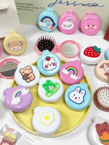 2件（款式随机）可爱卡通迷你折叠气垫梳带镜子，便携