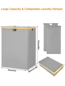 165L Dual Compartment Laundry Basket With Lid, Large Dirty Clothes Hamper With 2 Removable Inner Liner Bags, Suitable For Dorm, Bedroom, Bathroom - Multicolor - View 4