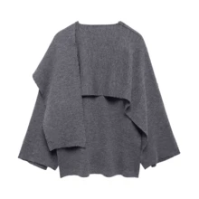 DEEKA Thu/Đông Mới Về Khăn Choàng Poncho Cổ Áo Dài Tay Kiểu Dáng Thường Ngày Áo Khoác Cardigan Dệt Kim Ngắn - Xám - Xem 5