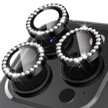 1 Set For IPhone 11 12 13 14 15 16 Pro Max Bling Camera Lens Cover Protector, Bling Diamond & Bling Glitter Metal Ring 9H Tempered HD Glass Camera Cover Protector Film