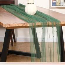 1 珍珠网桌旗珍珠薄纱面料适用于婚礼桌旗新娘送礼会新娘面纱生日派对装饰