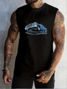 Men's Graphic Summer Lowrider Classic Car Print Tank Top Sleeveless Vest Muscle Shirt For Gym Workout And Beach Wear - Black - View 1