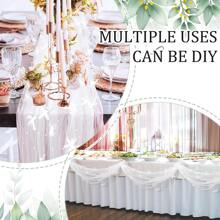 Bow Faux Pearl Table Runner White Faux Pearl Tulle Tablecloth Satin Bow Chiffon Tulle Faux Pearl Lace Sheer Table Cloth For Wedding Arch Bridal Shower Dessert Table Decorations