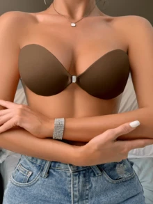 3对可重复使用的隐形文胸，前扣式，露背，无肩带硅胶花瓣，无缝自粘式胸罩罩杯，新娘内衣配件 - 彩色 - 查看 5