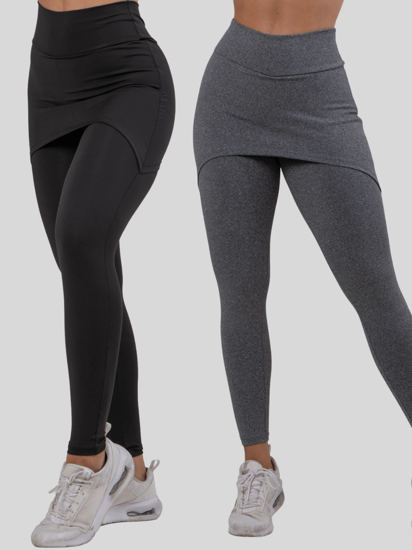 Kit 2 Women's Leggings With Fitness Butt Cover - 黑色和灰色 - 查看 1