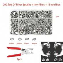 Set de 50-200 piezas de botones a presión huecos y sólidos de colores, juego de alicates de acero inoxidable para coser, manualidades, ropa, accesorios DIY, pantalones, baberos, sombreros, zapatos, paraguas, tutorial para principiantes (color aleatorio)