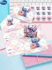 Disney 12Sets  Officially Licensed Stitch One Piece Invitation Card Envelope Postcard With Stickers Cartoon Cute Macaroon Style Wedding Anniversary Halloween Christmas Party Supplies Decorations Good Gift For Family Friends - Style 1 - View 10