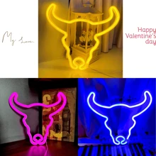 1 pièce Enseigne au néon tête de vache rose 11x10x0,7 po environ 28x25,5x1,8 cm Lumière décorative à LED, alimentée par batterie ou USB (flamme, nuage, éclair, pont arc-en-ciel) Lumière néon pour bureau ou décoration murale, toile de fond pour diffusion en direct d'influenceur, convient pour la chambre, la maison, les fêtes, les anniversaires, les demandes en mariage, la Saint-Valentin, la Fête des mères, la décoration de Noël