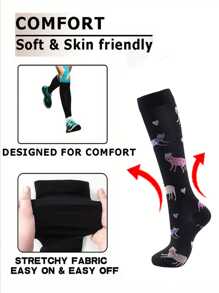 6 Pairs Cartoon Patterned Sports Socks For Work, Running & Active Lifestyles - Breathable Nylon, Polyester & Spandex Blend, Supportive Knit Fabric, All-Season Comfort – Ideal Gift For Her