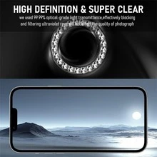 1 Set Compatible With IPhone 11 12 13 14 15 16 Pro Max Bling Camera Lens Cover Protector, Bling Diamond & Bling Glitter Metal Ring 9H Tempered HD Glass Camera Cover Protector Film - Silver - View 2